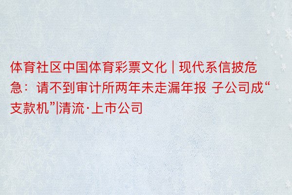 体育社区中国体育彩票文化 | 现代系信披危急：请不到审计所两年未走漏年报 子公司成“支款机”|清流·上市公司