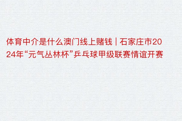 体育中介是什么澳门线上赌钱 | 石家庄市2024年“元气丛林杯”乒乓球甲级联赛情谊开赛