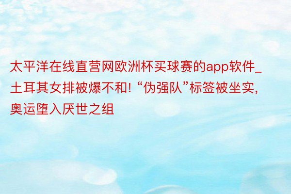 太平洋在线直营网欧洲杯买球赛的app软件_土耳其女排被爆不和! “伪强队”标签被坐实, 奥运堕入厌世之组